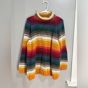 Vintage Weathervane Rainbow Striped Wool Mock Neck Cowl Neck Turtleneck Sweater